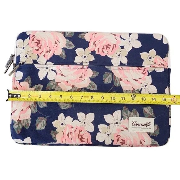 CANVASLIFE Blue Floral Laptop Zip Sleeve Case Roses Pink Tablet Pocket Computer - Picture 5 of 11